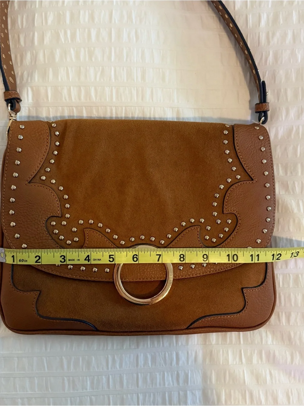 Aldo Tan Saddle Shoulder Bag with Stud Accents